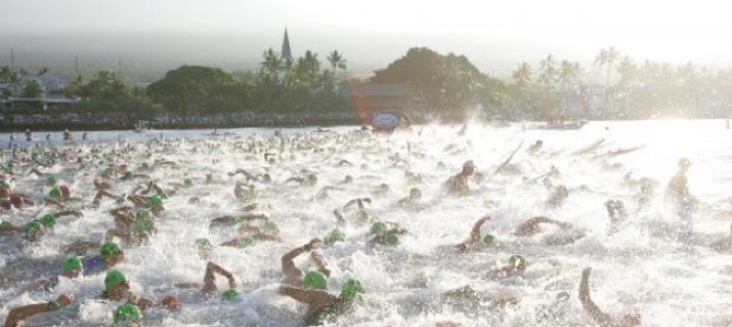 Swimmers in the Ironman competition