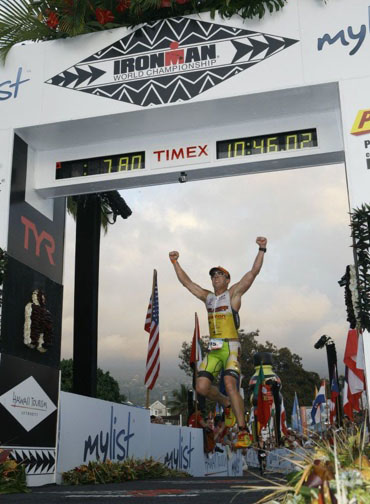 Shay at the Iron Man World Championship finish line